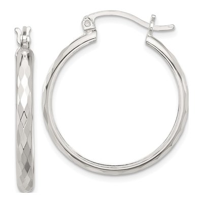 Sterling Silver 30mm Textured Hoop Earrings