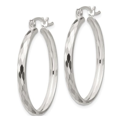 Sterling Silver 35mm Textured Hoop Earrings – view 3