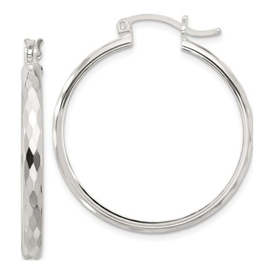 Sterling Silver 35mm Textured Hoop Earrings