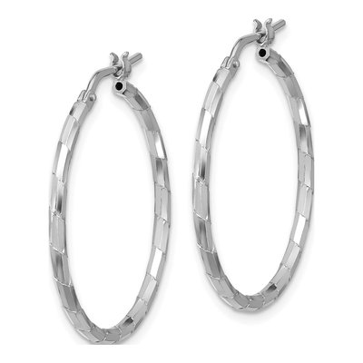 Sterling Silver 30mm Textured Hoop Earrings – view 3
