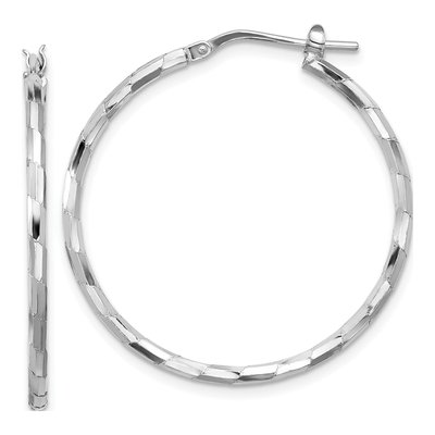 Sterling Silver 36mm Textured Hoop Earrings