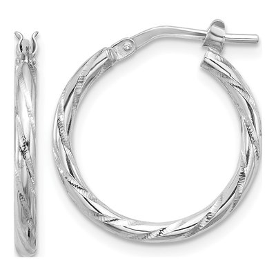 Sterling Silver 21mm Diamond-Cut Hoop Earrings