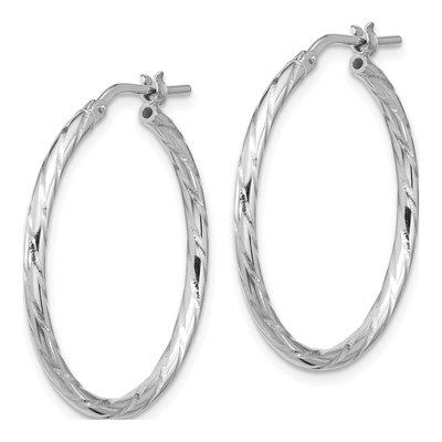 Sterling Silver 31mm Diamond-Cut Hoop Earrings – view 3