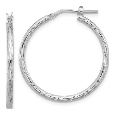 Sterling Silver 31mm Diamond-Cut Hoop Earrings