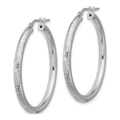 Sterling Silver 37mm Diamond-Cut Hoop Earrings – view 3