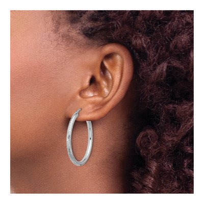 Sterling Silver 37mm Diamond-Cut Hoop Earrings – view 4