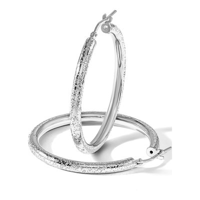 Sterling Silver 37mm Diamond-Cut Hoop Earrings – view 6