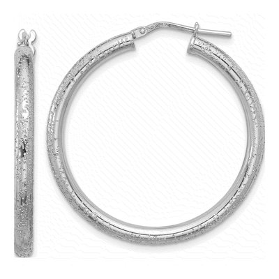 Sterling Silver 37mm Diamond-Cut Hoop Earrings