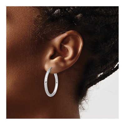 Sterling Silver 31mm Diamond-Cut Hoop Earrings – view 4