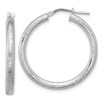 Sterling Silver 31mm Diamond-Cut Hoop Earrings