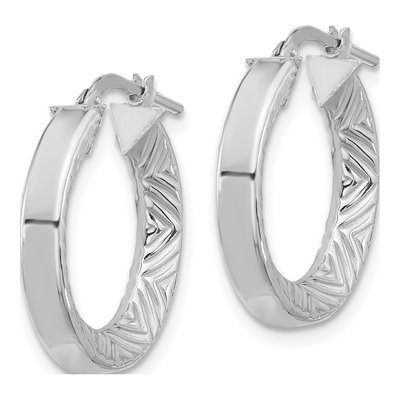 Sterling Silver 24mm Textured Hoop Earrings – view 3