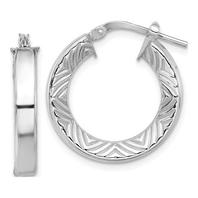 Sterling Silver 24mm Textured Hoop Earrings