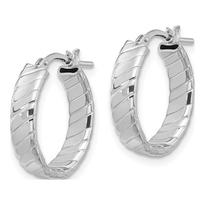 Sterling Silver 21mm Textured Hoop Earrings – view 3