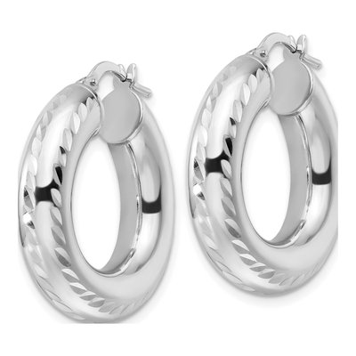 Sterling Silver 29mm Diamond-Cut Hollow Hoop Earrings – view 3
