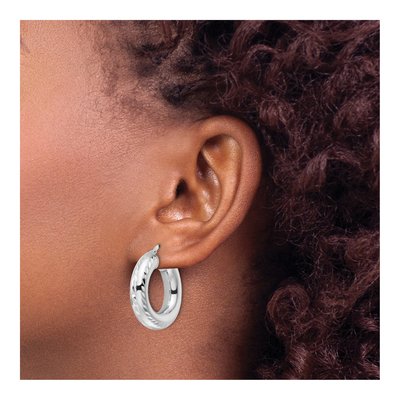 Sterling Silver 29mm Diamond-Cut Hollow Hoop Earrings – view 4