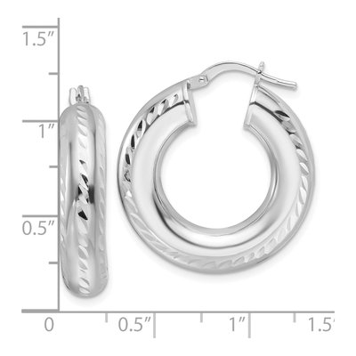 Sterling Silver 29mm Diamond-Cut Hollow Hoop Earrings – view 5