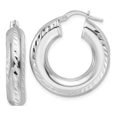 Sterling Silver 29mm Diamond-Cut Hollow Hoop Earrings
