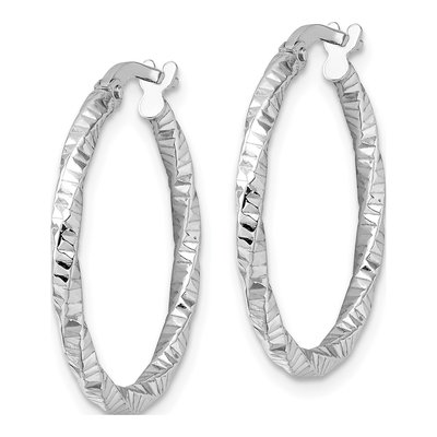 Sterling Silver 37mm Diamond-Cut Twist Hoop Earrings – view 3