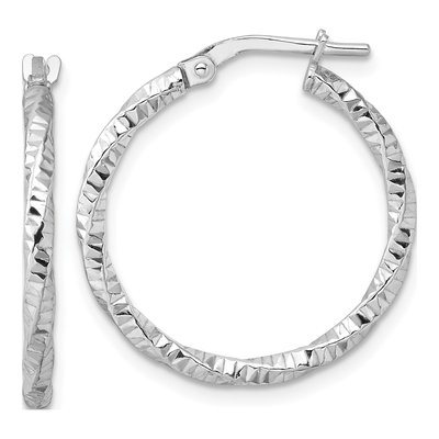 Sterling Silver 37mm Diamond-Cut Twist Hoop Earrings