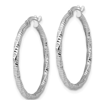 Sterling Silver 31mm Diamond-Cut Twist Hoop Earrings – view 3