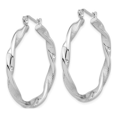 Sterling Silver 41mm Twisted Textured Hoop Earrings – view 3