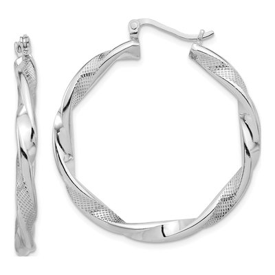 Sterling Silver 41mm Twisted Textured Hoop Earrings