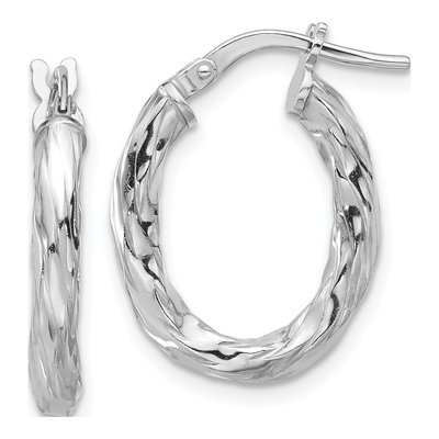 Sterling Silver Twisted Oval Hoop Earrings, Italy
