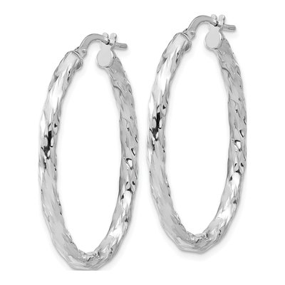 Sterling Silver Twisted Oval Hoop Earrings – view 3