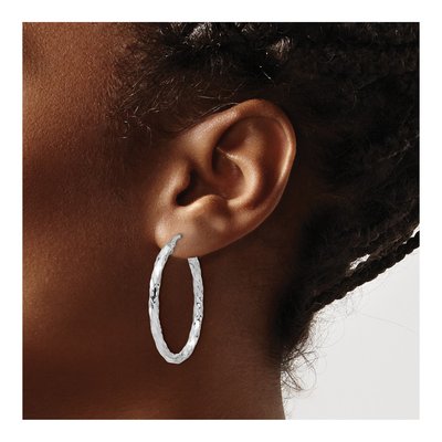 Sterling Silver Twisted Oval Hoop Earrings – view 4
