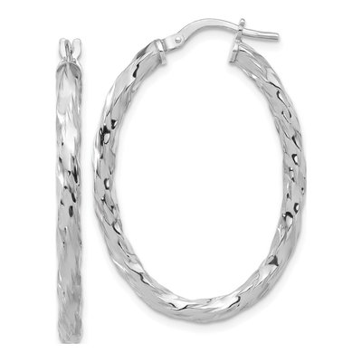 Sterling Silver Twisted Oval Hoop Earrings