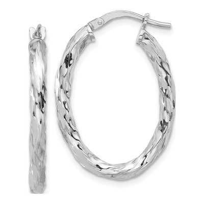Sterling Silver Twisted Oval Hoop Earrings