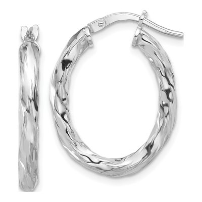 Sterling Silver Twisted Oval Hoop Earrings