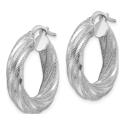 Sterling Silver 25mm Textured Twisted Hoop Earrings – view 3