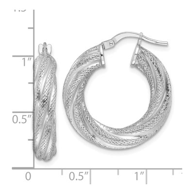 Sterling Silver 25mm Textured Twisted Hoop Earrings – view 5