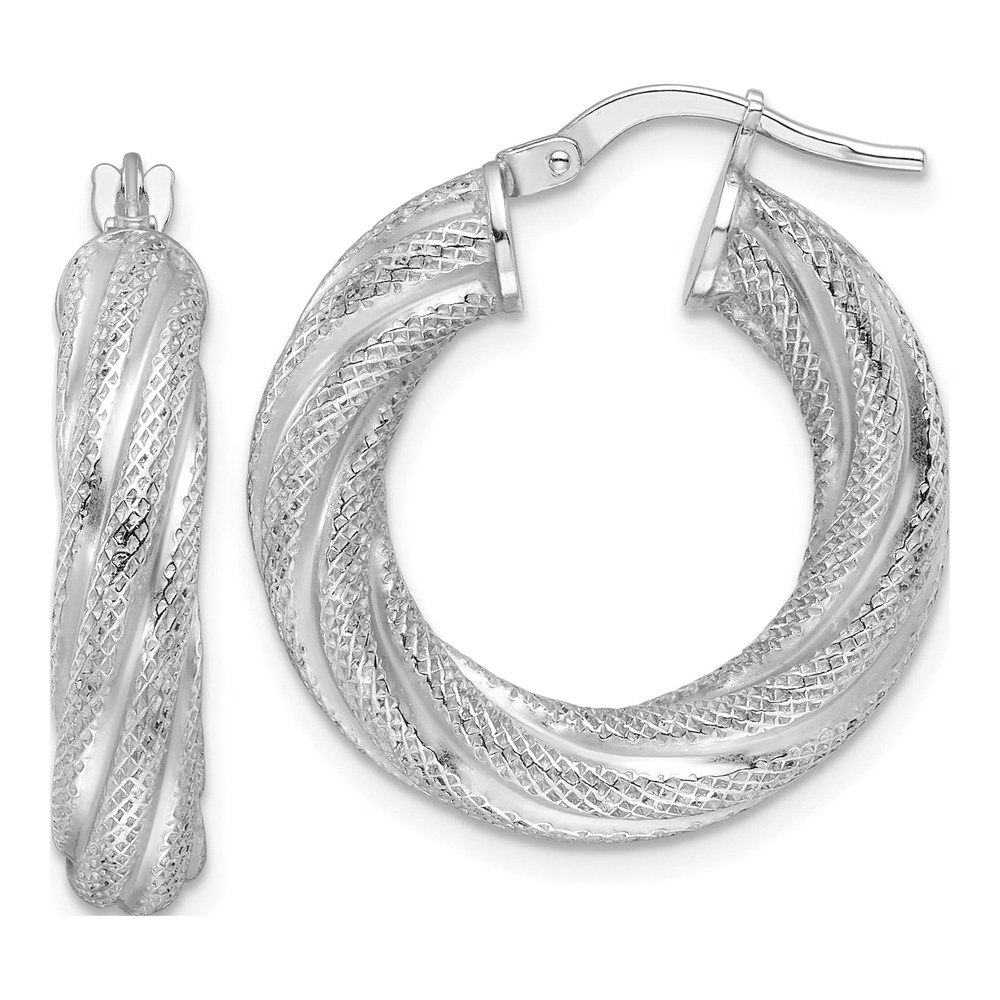 Sterling Silver 25mm Textured Twisted Hoop Earrings