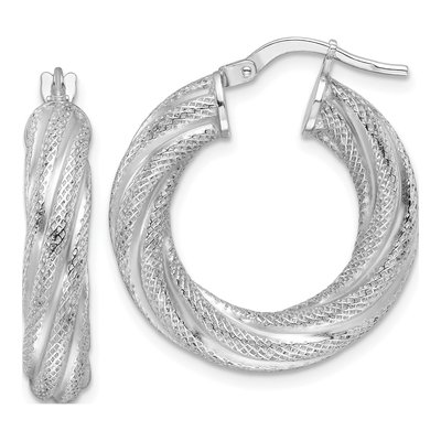 Sterling Silver 25mm Textured Twisted Hoop Earrings