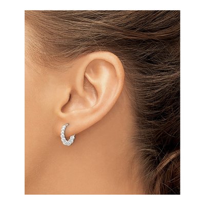 Sterling Silver 14mm Beaded Huggie Hoop Earrings – view 4