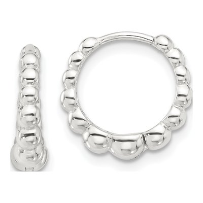 Sterling Silver 14mm Beaded Huggie Hoop Earrings