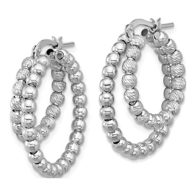 Sterling Silver 28mm Diamond-Cut Double Hoop Earrings – view 3