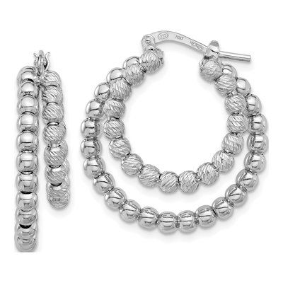 Sterling Silver 28mm Diamond-Cut Double Hoop Earrings