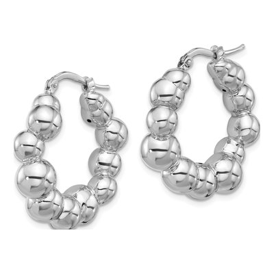 Sterling Silver 29mm Beaded Hoop Earrings – view 3