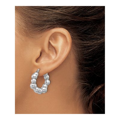 Sterling Silver 29mm Beaded Hoop Earrings – view 4
