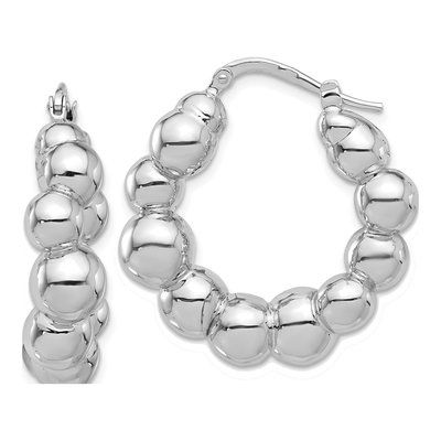 Sterling Silver 29mm Beaded Hoop Earrings