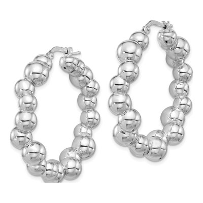 Sterling Silver 42mm Beaded Hoop Earrings – view 3
