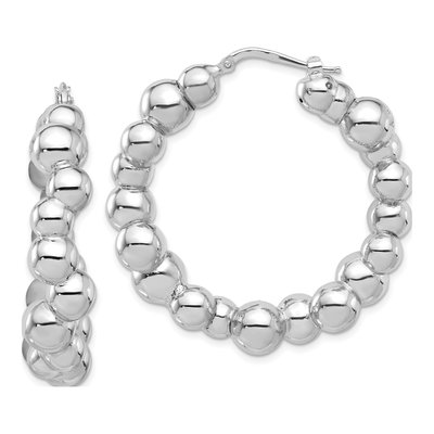 Sterling Silver 42mm Beaded Hoop Earrings