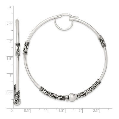 Sterling Silver 61mm Antiqued Fancy Beaded Hoop Earrings – view 5