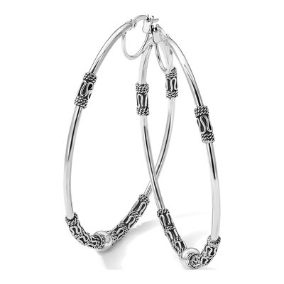 Sterling Silver 61mm Antiqued Fancy Beaded Hoop Earrings – view 6