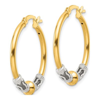 Gold-Plated Sterling Silver 28mm Beaded Hoop Earrings – view 3