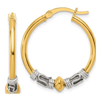 Gold-Plated Sterling Silver 28mm Beaded Hoop Earrings