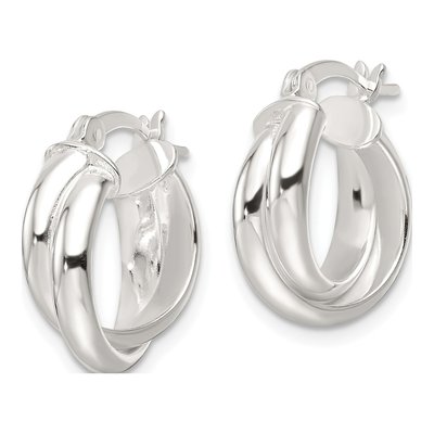 Sterling Silver 17mm Twisted Double Hoop Earrings – view 3